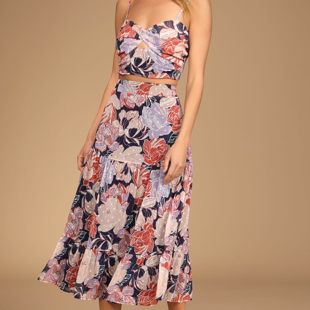 Lulu's Floating Through Flowers Multi Floral Two-Piece Midi Dress XS